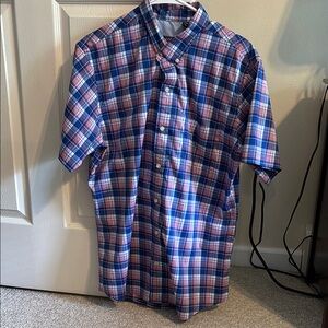 Men's Izod Blue and Red Plaid Shirt Size L